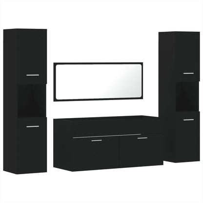 4 Piece Bathroom Furniture Set Black Engineered Wood