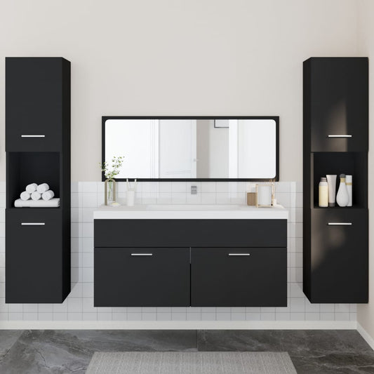 4 Piece Bathroom Furniture Set Black Engineered Wood