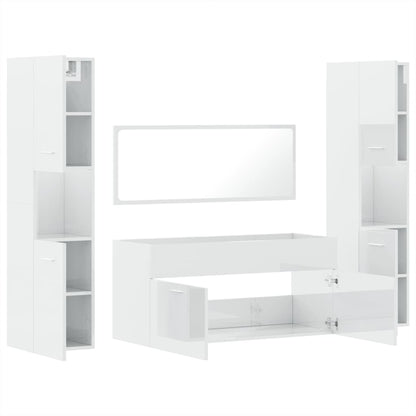 4 Piece Bathroom Furniture Set High Gloss White Engineered Wood