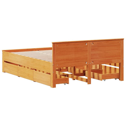 Bed Frame without Mattress with Headboard Wax Brown 150x200 cm King Size Solid Wood Pine