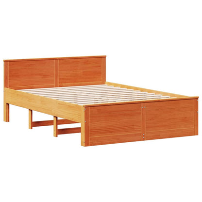 Bed Frame without Mattress with Headboard Wax Brown 150x200 cm King Size Solid Wood Pine