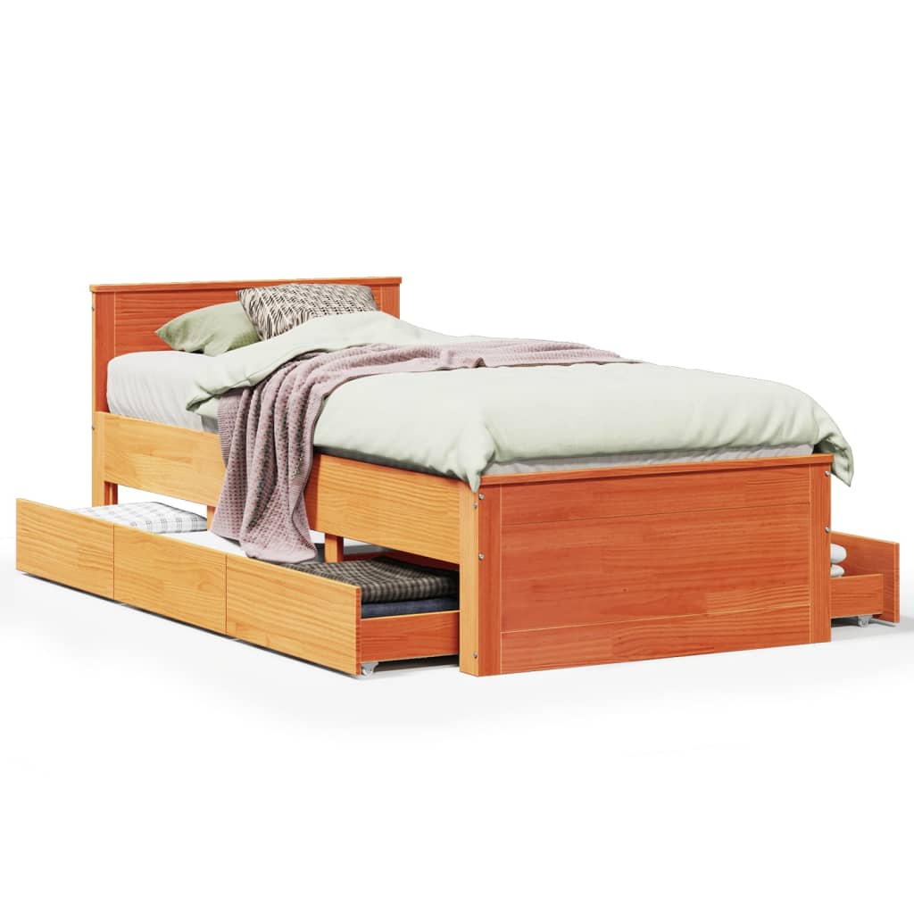 Bed Frame without Mattress with Headboard Wax Brown 100x200 cm Solid Wood Pine