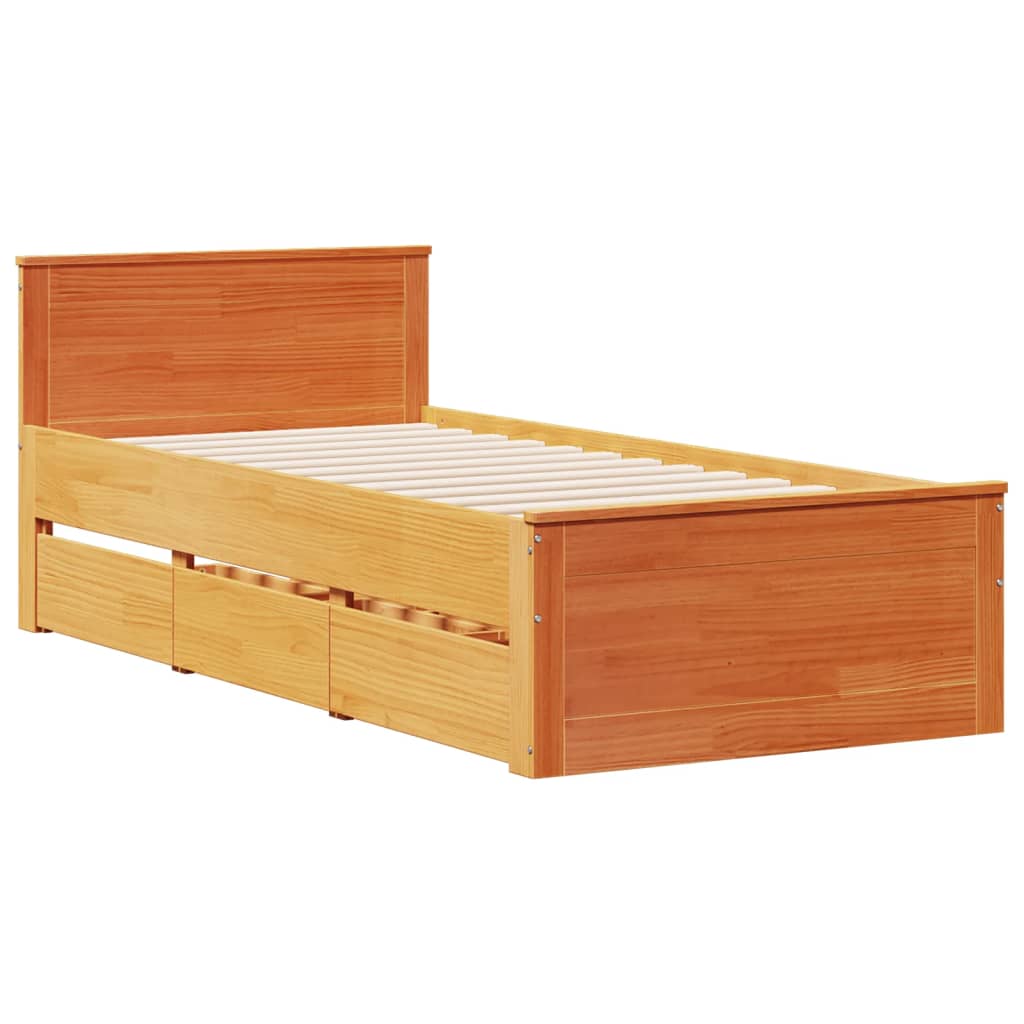 Bed Frame without Mattress with Headboard Wax Brown 100x200 cm Solid Wood Pine