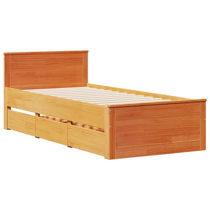 Bed Frame without Mattress with Headboard Wax Brown 100x200 cm Solid Wood Pine