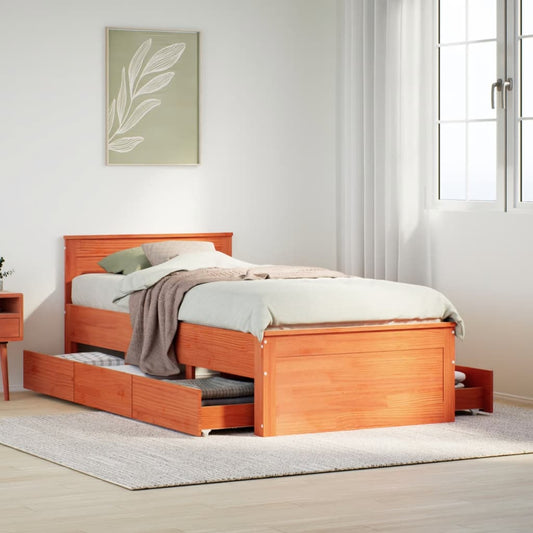 Bed Frame without Mattress with Headboard Wax Brown 100x200 cm Solid Wood Pine
