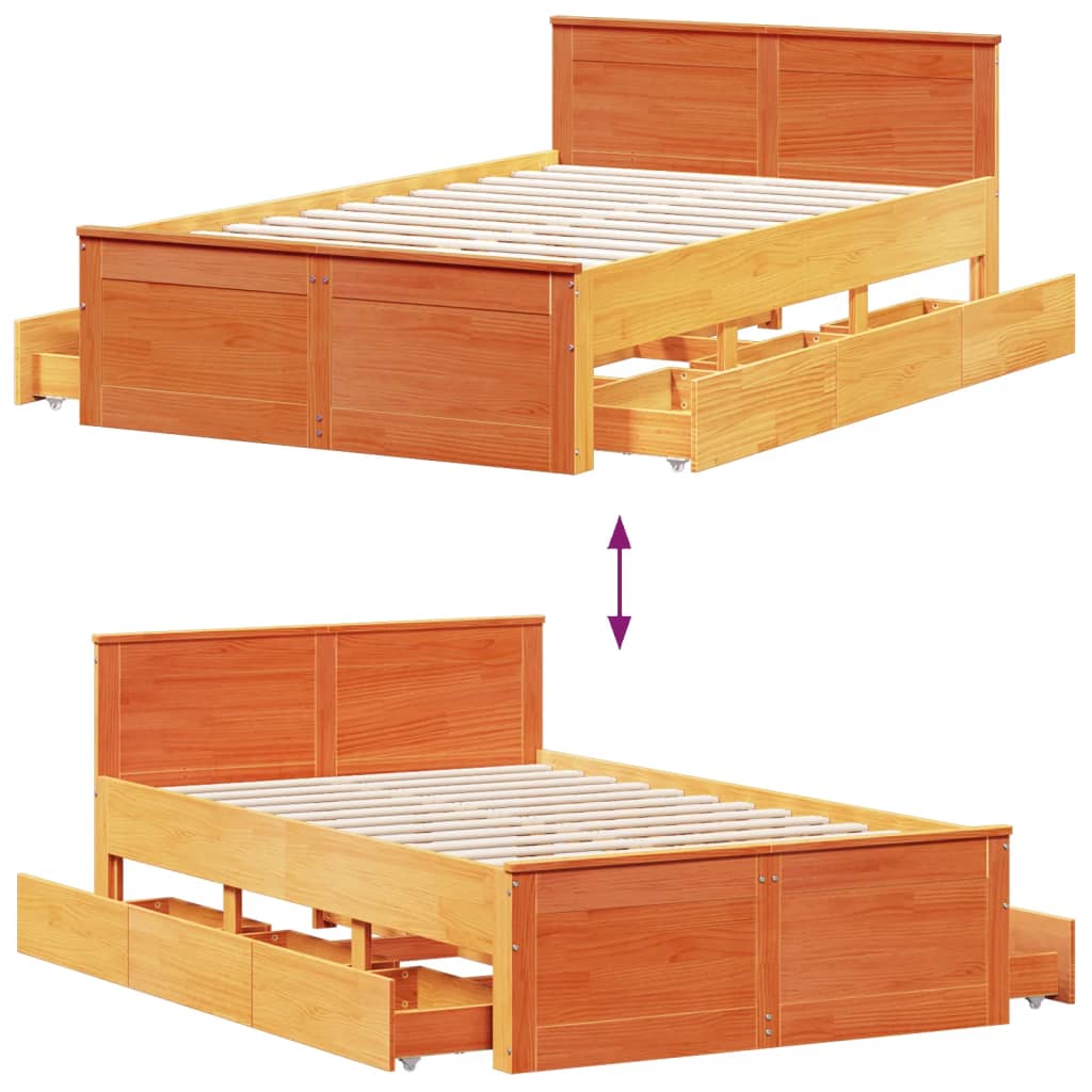 Bed Frame without Mattress with Headboard Wax Brown 120x190 cm Small Double Solid Wood Pine
