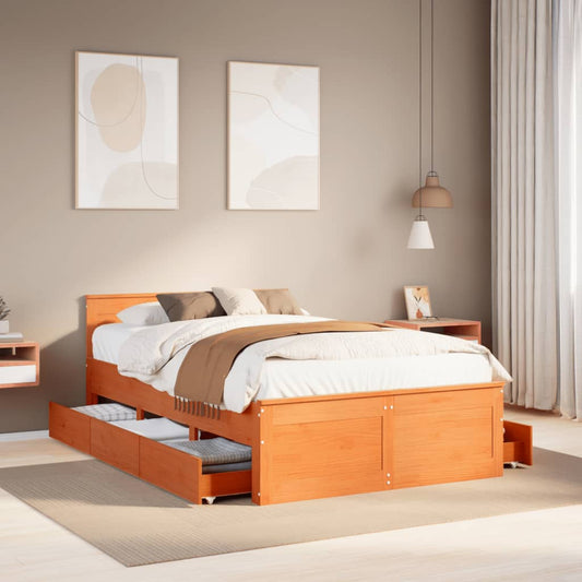 Bed Frame without Mattress with Headboard Wax Brown 120x190 cm Small Double Solid Wood Pine