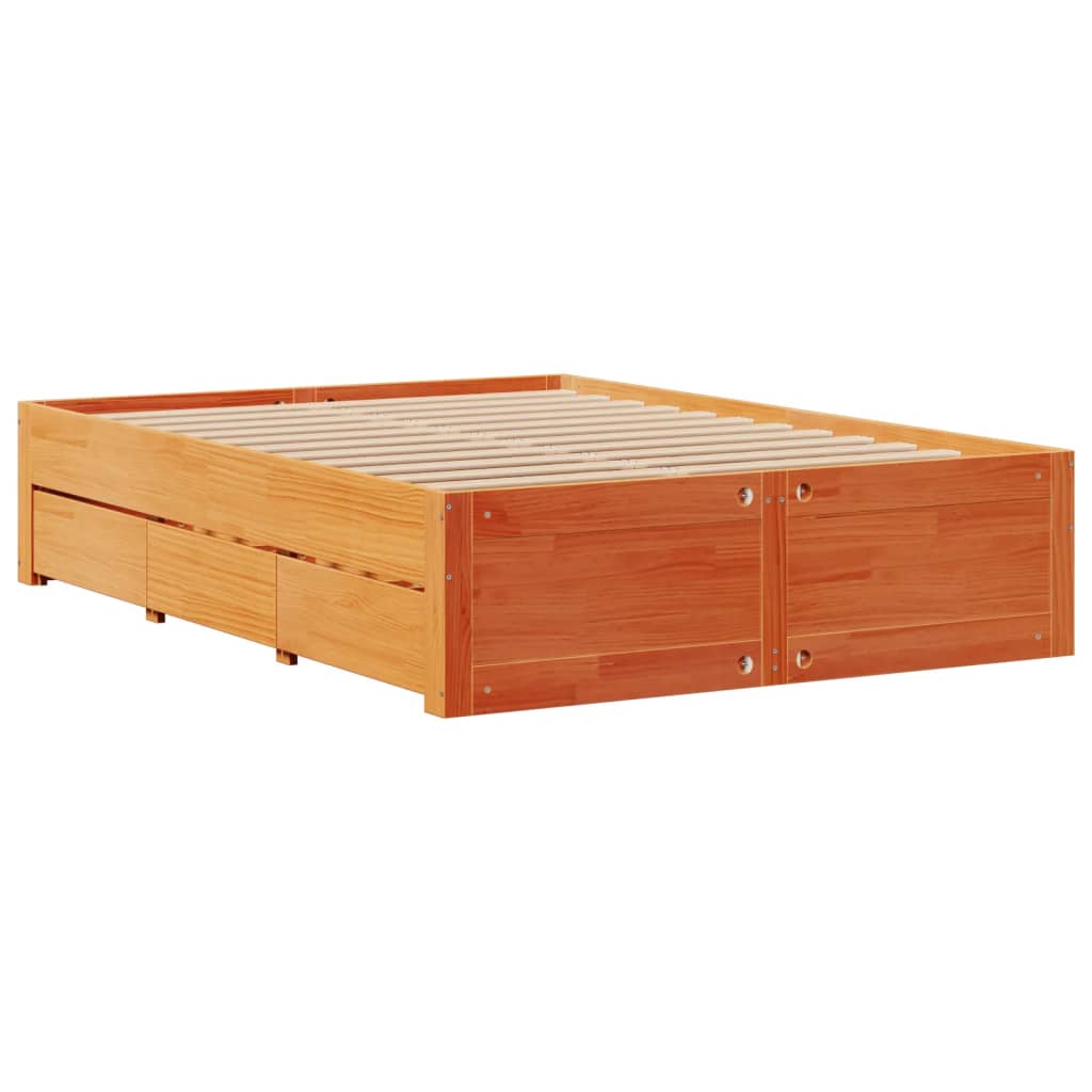 Bed Frame without Mattress with Drawers Wax Brown 140x200 cm Solid Wood Pine
