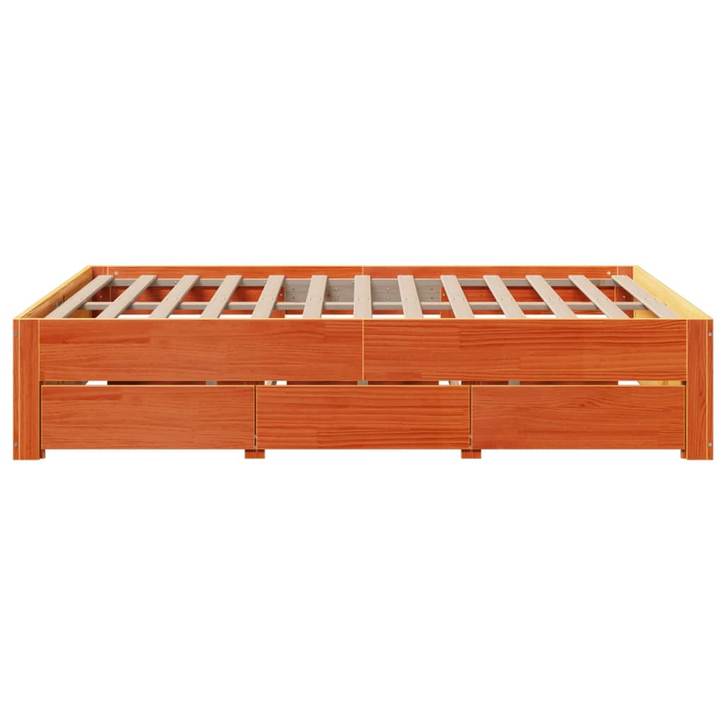 Bed Frame without Mattress with Drawers Wax Brown 140x200 cm Solid Wood Pine