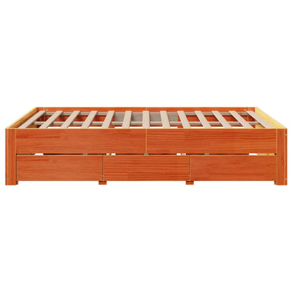 Bed Frame without Mattress with Drawers Wax Brown 140x200 cm Solid Wood Pine