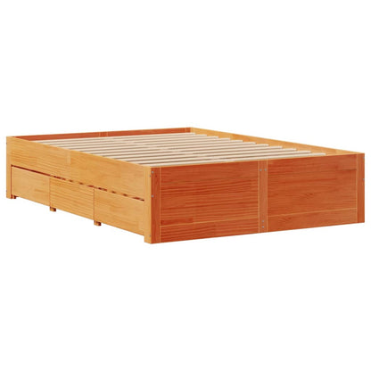 Bed Frame without Mattress with Drawers Wax Brown 140x200 cm Solid Wood Pine