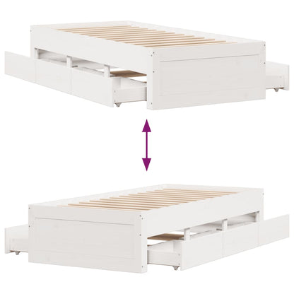 Bed Frame without Mattress with Drawers White 90x200 cm Solid Wood Pine