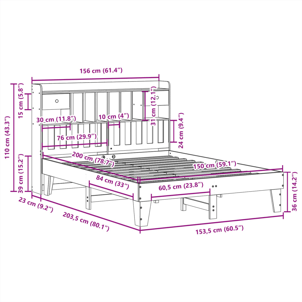Bed Frame without Mattress 150x200 cm King Size Solid Wood Pine