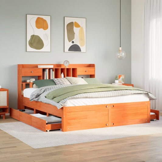 Bookcase Bed without Mattress Wax Brown 180x200 cm Super King Solid Wood Pine