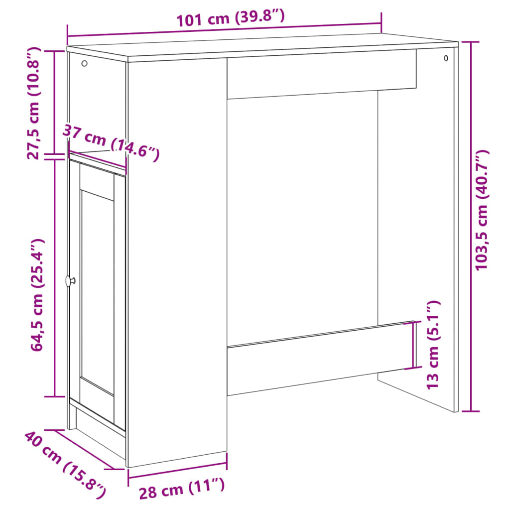 Bar Table with Racks White 101x40x103.5 cm Engineered Wood