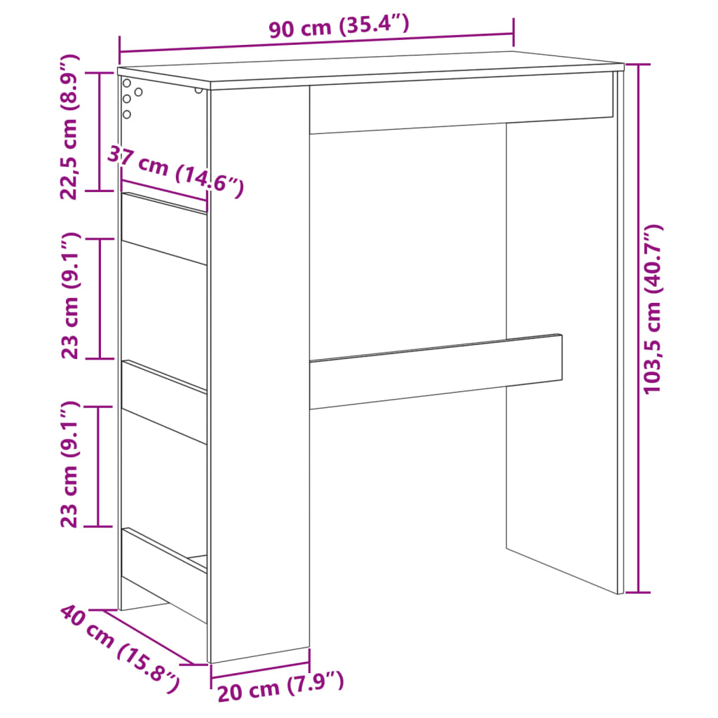 Bar Table with Racks White 90x40x103.5 cm Engineered Wood