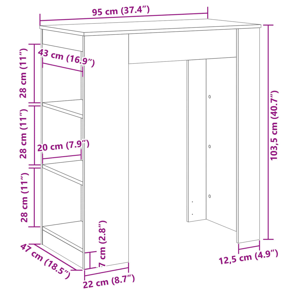 Bar Table with Racks Black 95x47x103.5 cm Engineered Wood