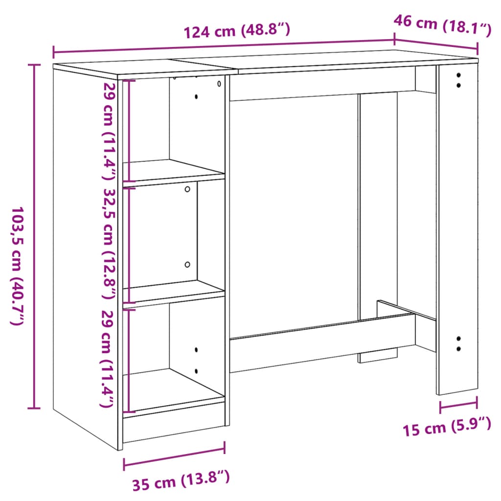 Bar Table with Shelf White 124x46x103.5 cm Engineered Wood