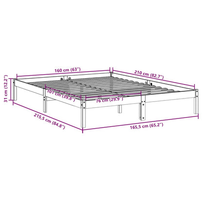 Extra Long Bed Frame without Mattress 160x210 cm Solid Wood Pine