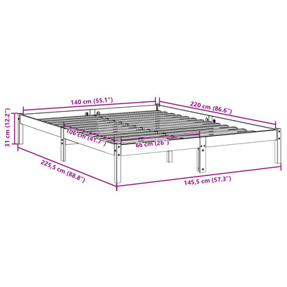Extra Long Bed Frame without Mattress White 140x220 cm Solid Wood Pine
