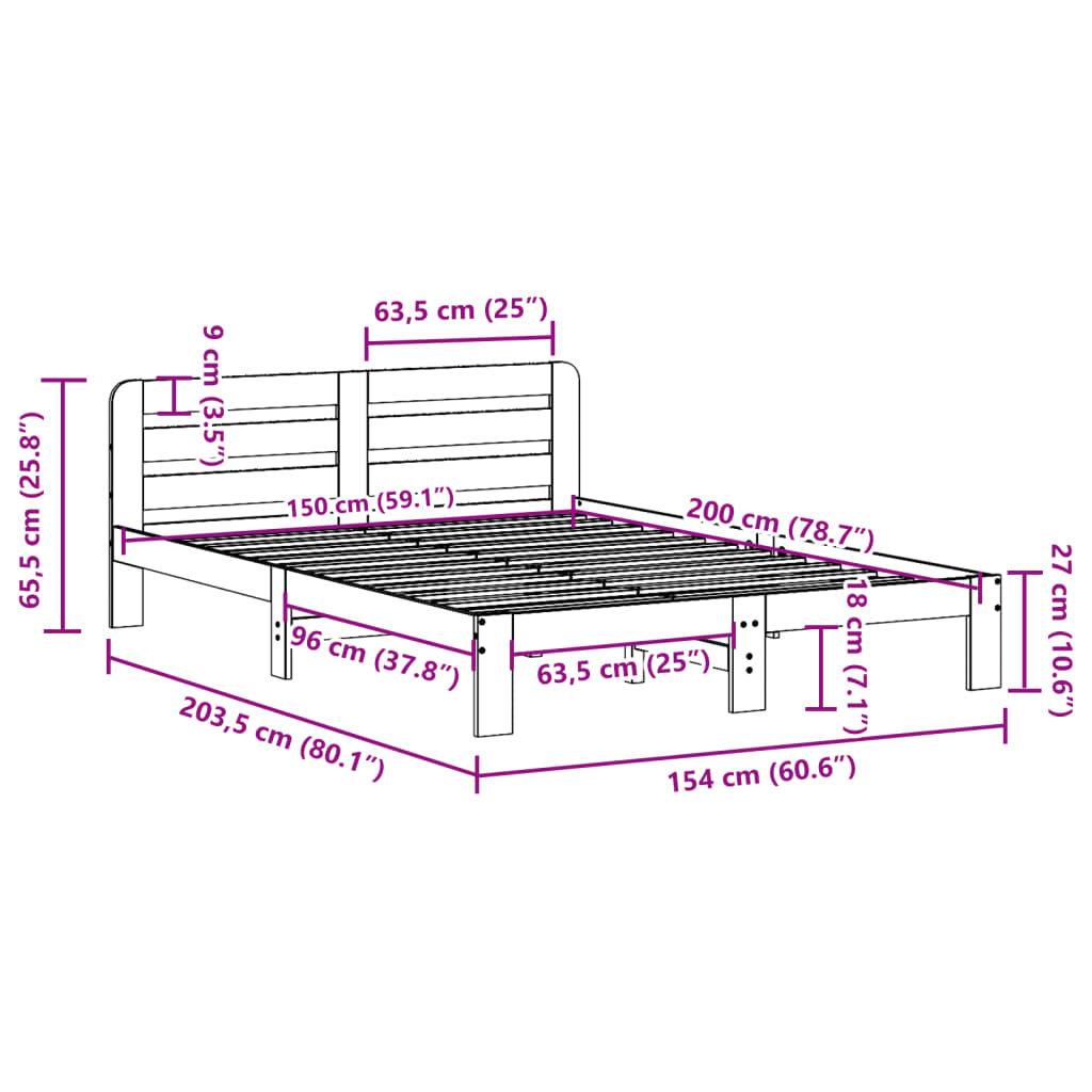Bed Frame without Mattress Wax Brown 150x200 cm King Size Solid Wood Pine