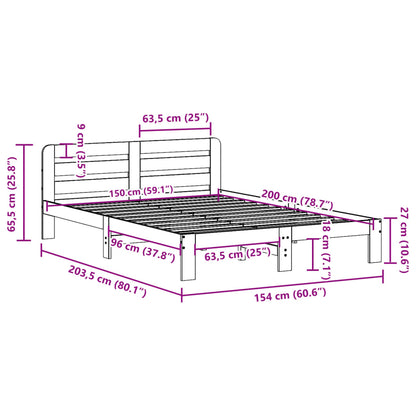 Bed Frame without Mattress Wax Brown 150x200 cm King Size Solid Wood Pine
