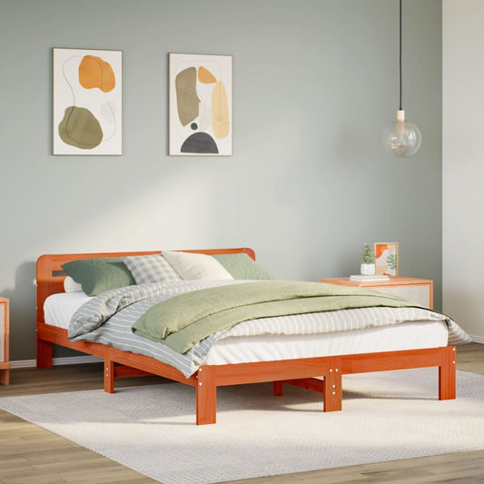 Bed Frame without Mattress Wax Brown 150x200 cm King Size Solid Wood Pine
