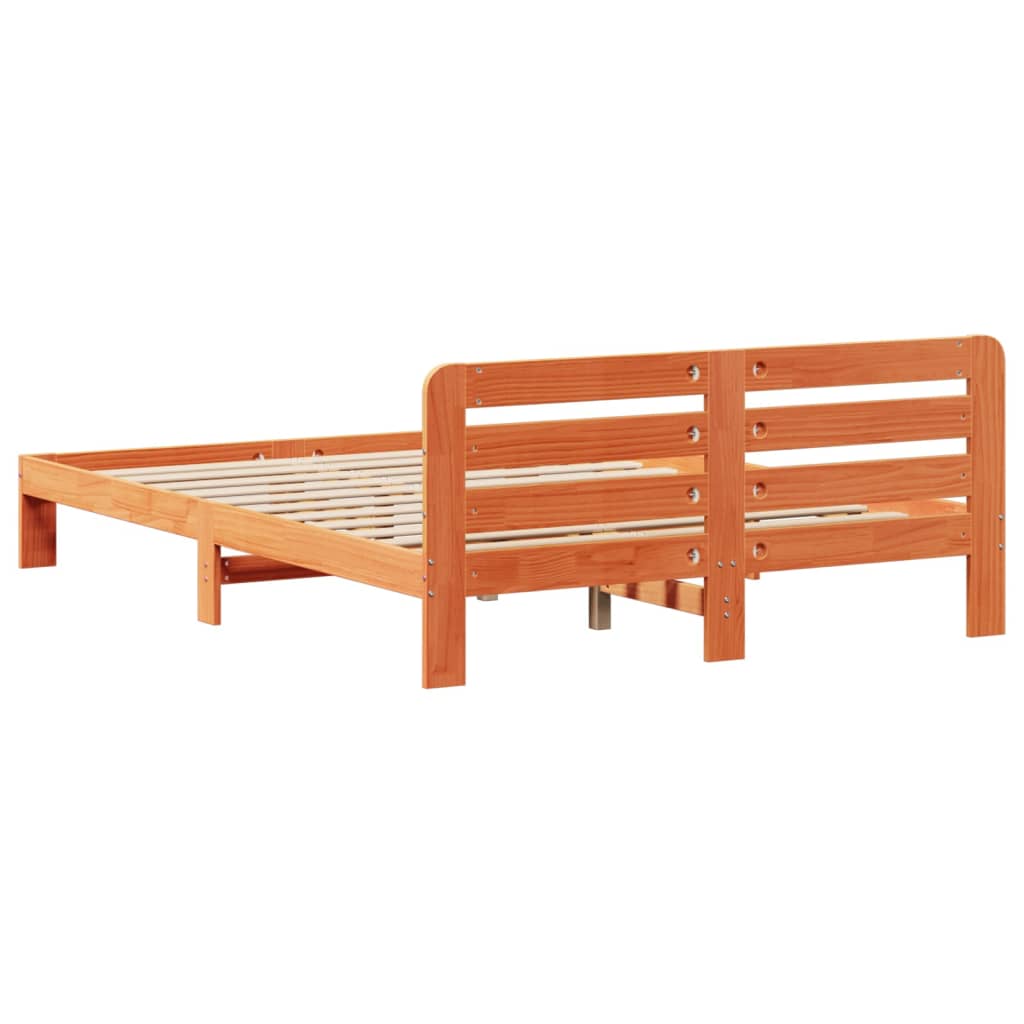 Bed Frame without Mattress Wax Brown 135x190 cm Double Solid Wood Pine