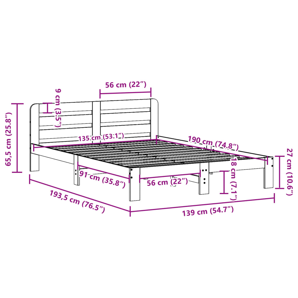 Bed Frame without Mattress Wax Brown 135x190 cm Double Solid Wood Pine