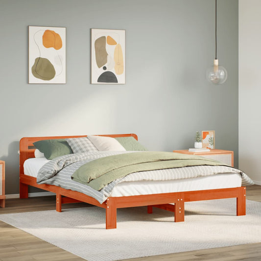 Bed Frame without Mattress Wax Brown 135x190 cm Double Solid Wood Pine