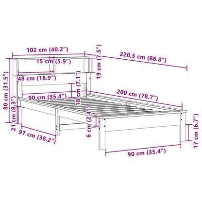 Bookcase Bed without Mattress 90x200 cm Solid Wood Pine