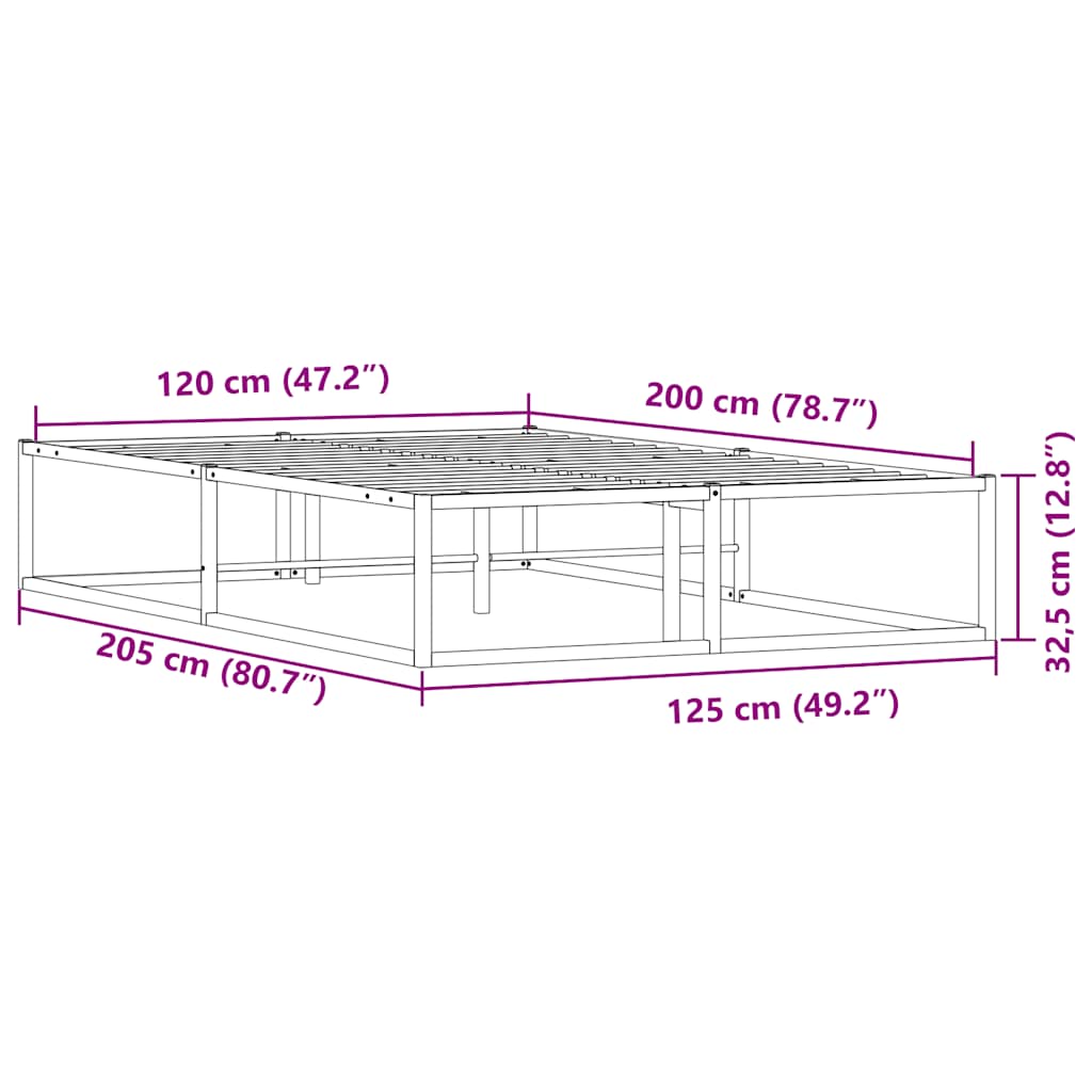 Bed Frame without Mattress White 120x200 cm Metal
