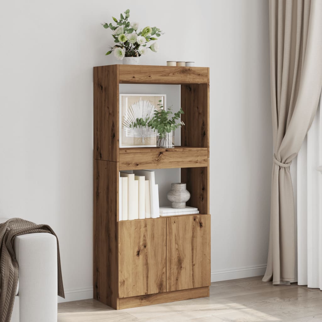 Highboard Artisian Oak 63x33x140 cm Engineered Wood