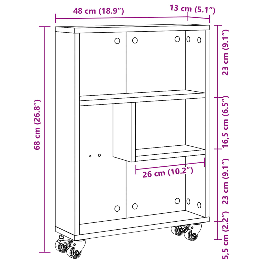 Narrow Storage Trolley White 48x13x68 cm Engineered Wood