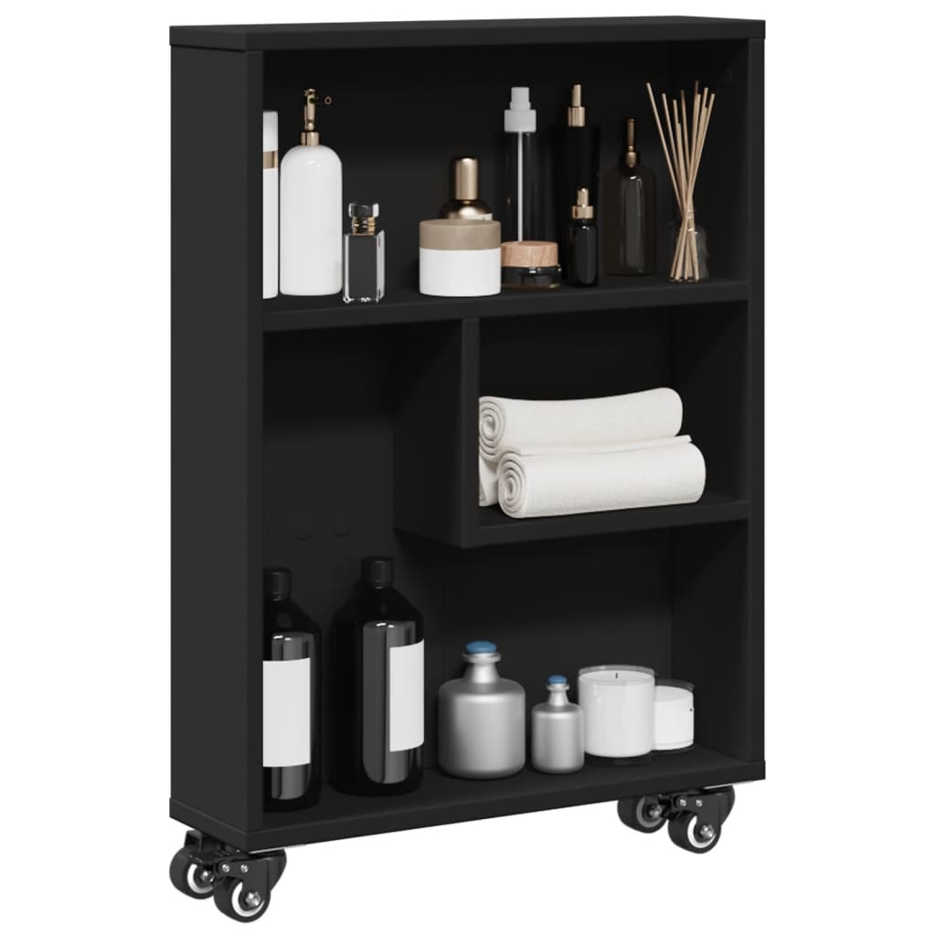 Narrow Storage Trolley Black 48x13x68 cm Engineered Wood