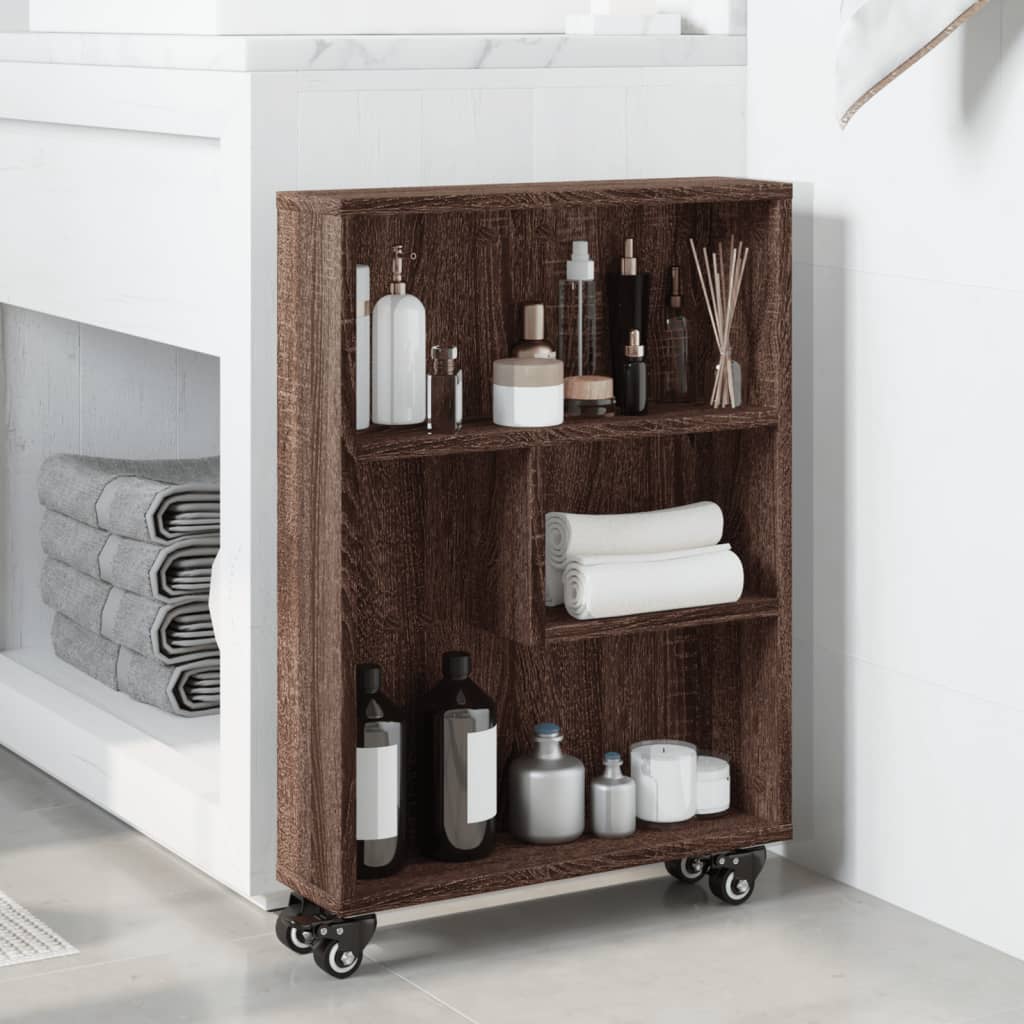 Narrow Storage Trolley Brown Oak 48x13x68 cm Engineered Wood