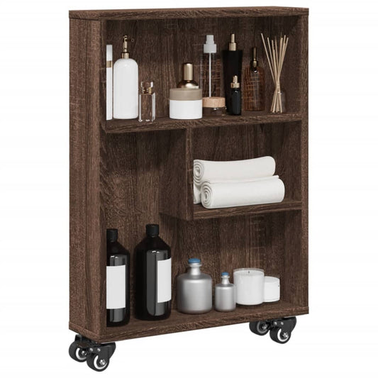 Narrow Storage Trolley Brown Oak 48x13x68 cm Engineered Wood