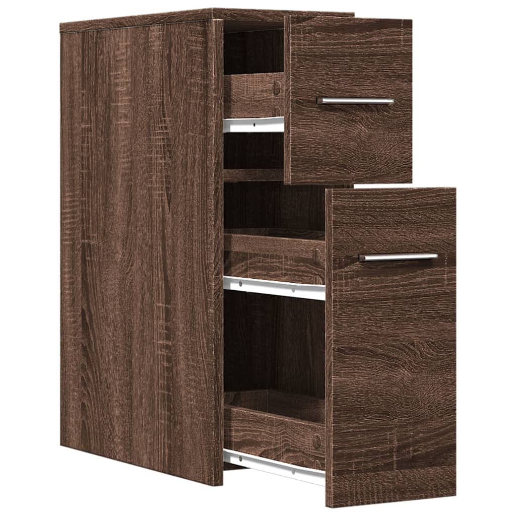 Narrow Bathroom Cupboard with Wheels Brown Oak Engineered Wood