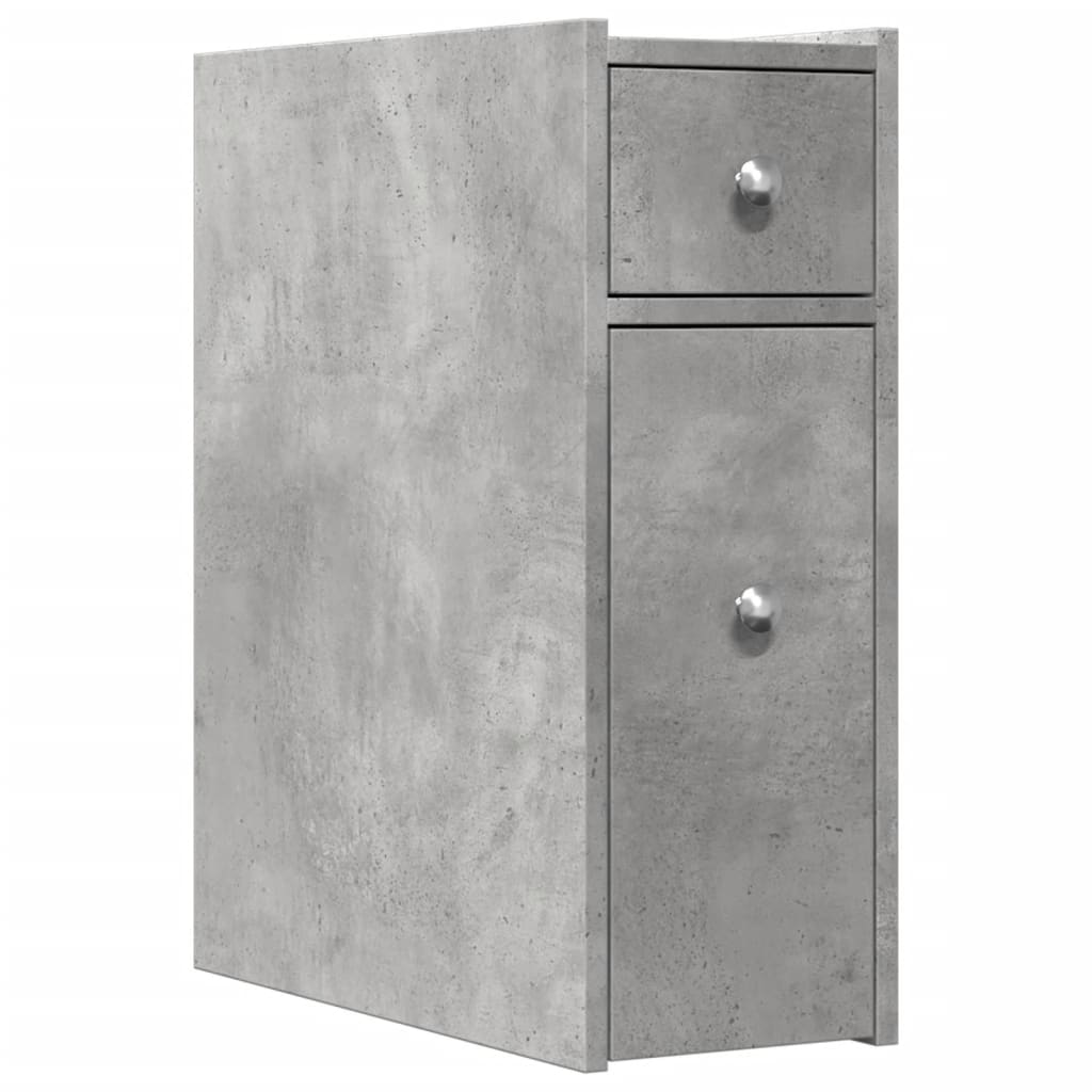 Narrow Bathroom Cupboard with Wheels Concrete Grey Engineered Wood