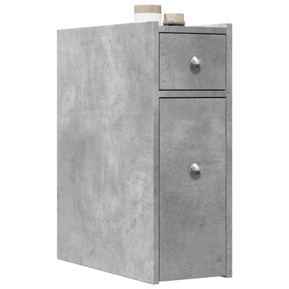 Narrow Bathroom Cupboard with Wheels Concrete Grey Engineered Wood