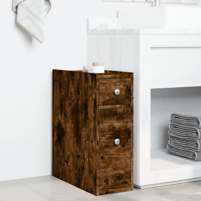 Narrow Bathroom Cupboard with Wheels Smoked Oak Engineered Wood