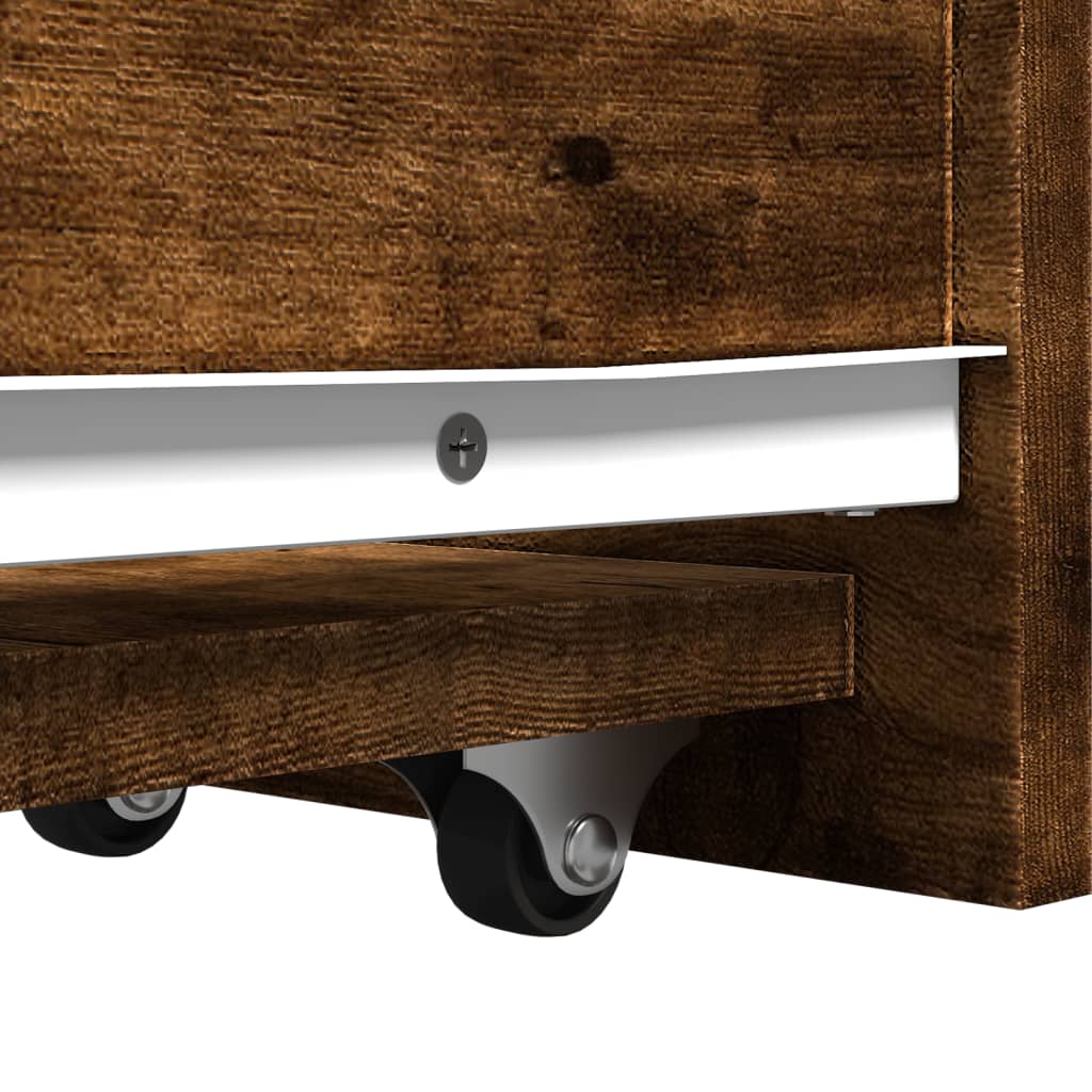 Narrow Bathroom Cupboard with Wheels Smoked Oak Engineered Wood