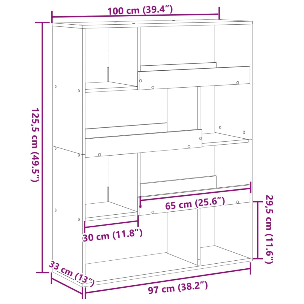 Bookcase White 100x33x125.5 cm Engineered Wood