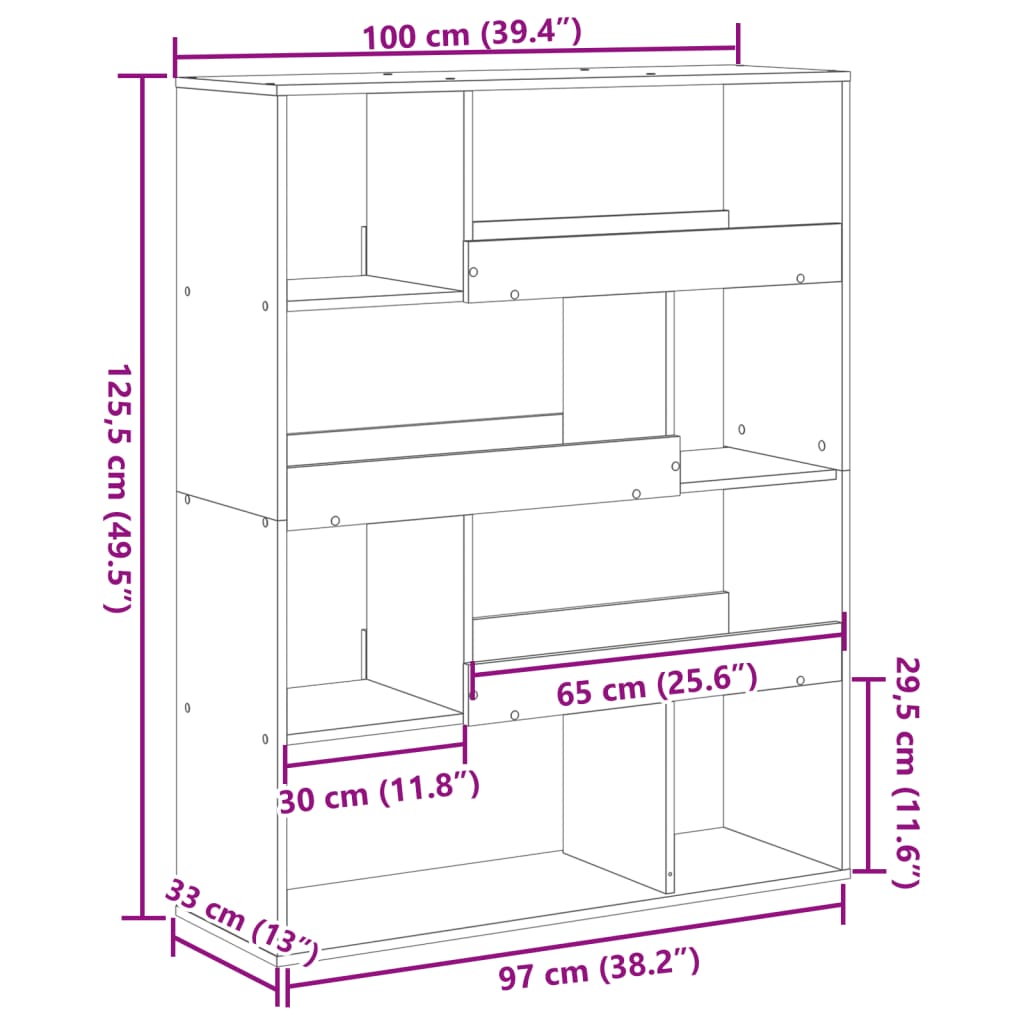 Bookcase Concrete Grey 100x33x125.5 cm Engineered Wood