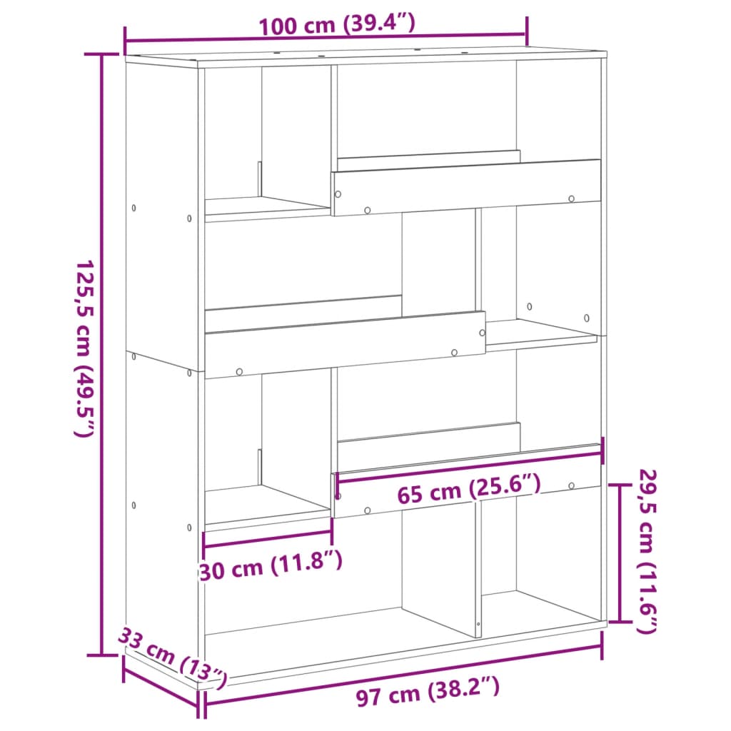 Bookcase Brown Oak 100x33x125.5 cm Engineered Wood