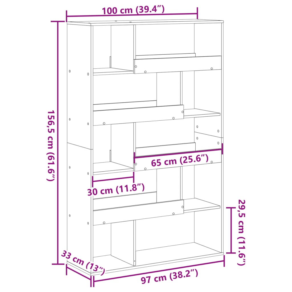 Bookcase White 100x33x156.5 cm Engineered Wood