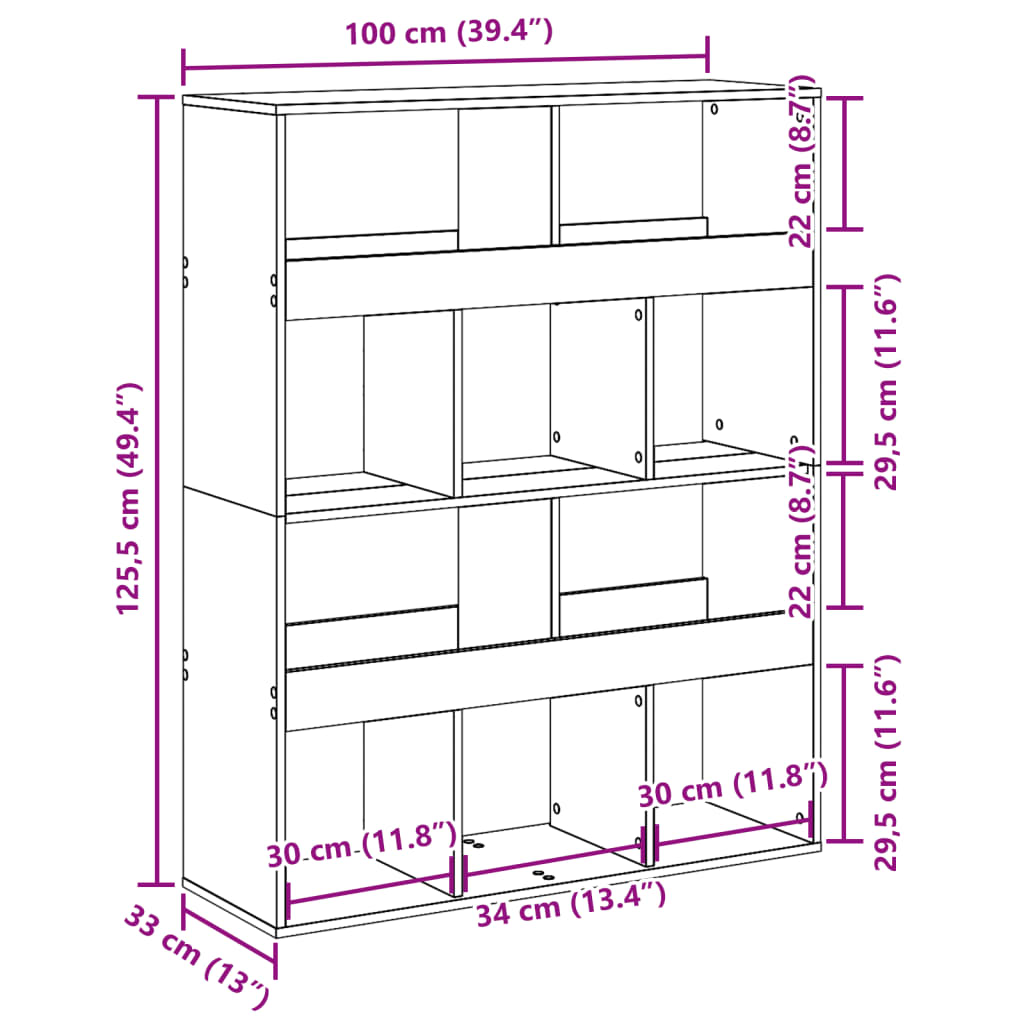 Bookcase Black 100x33x125.5 cm Engineered Wood