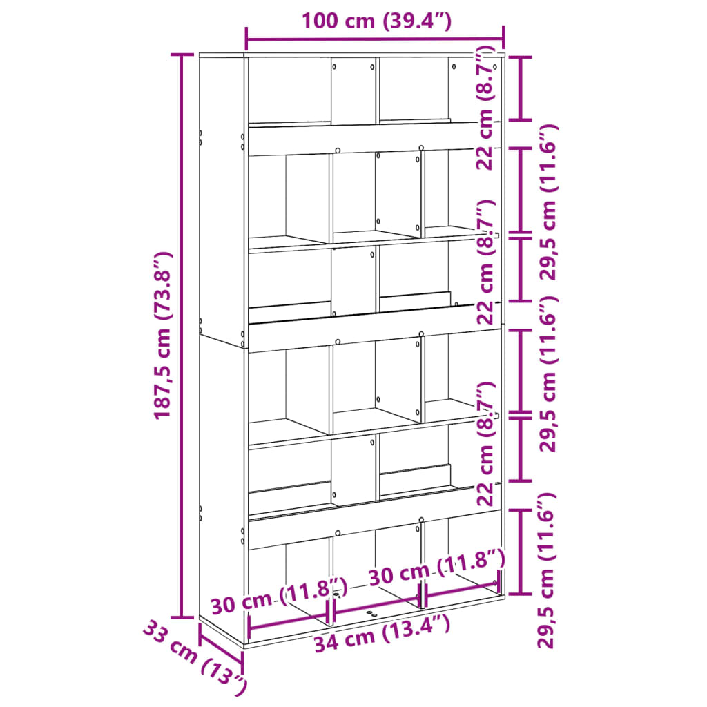 Bookcase Black 100x33x187.5 cm Engineered Wood