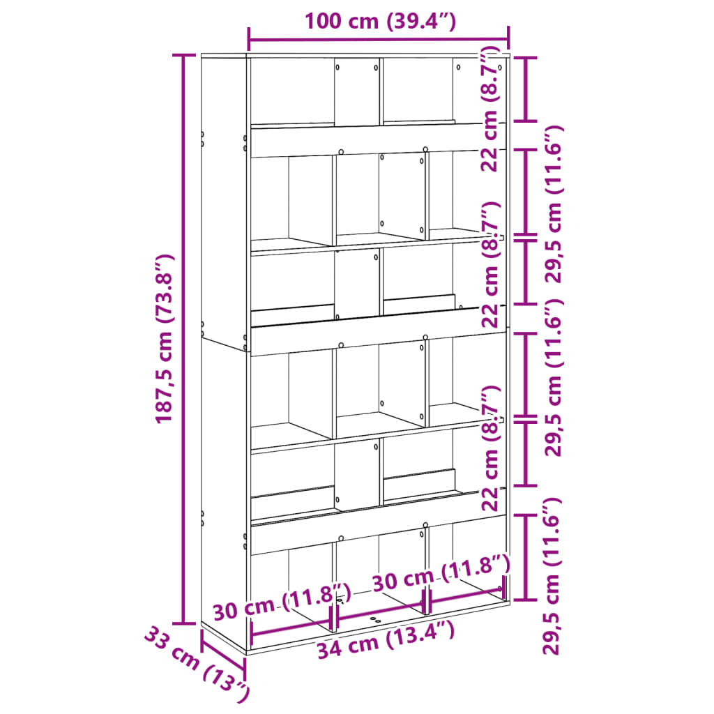 Bookcase Concrete Grey 100x33x187.5 cm Engineered Wood