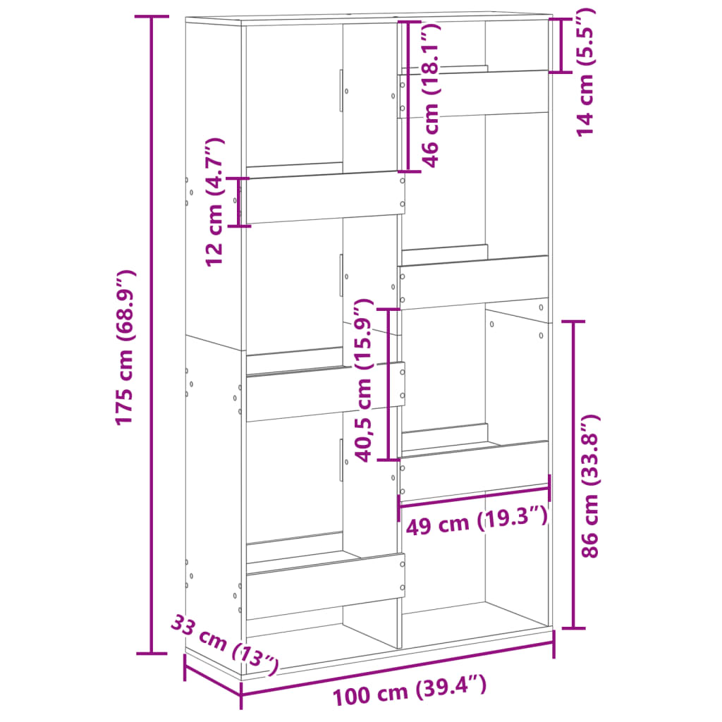 Bookcase White 100x33x175 cm Engineered Wood